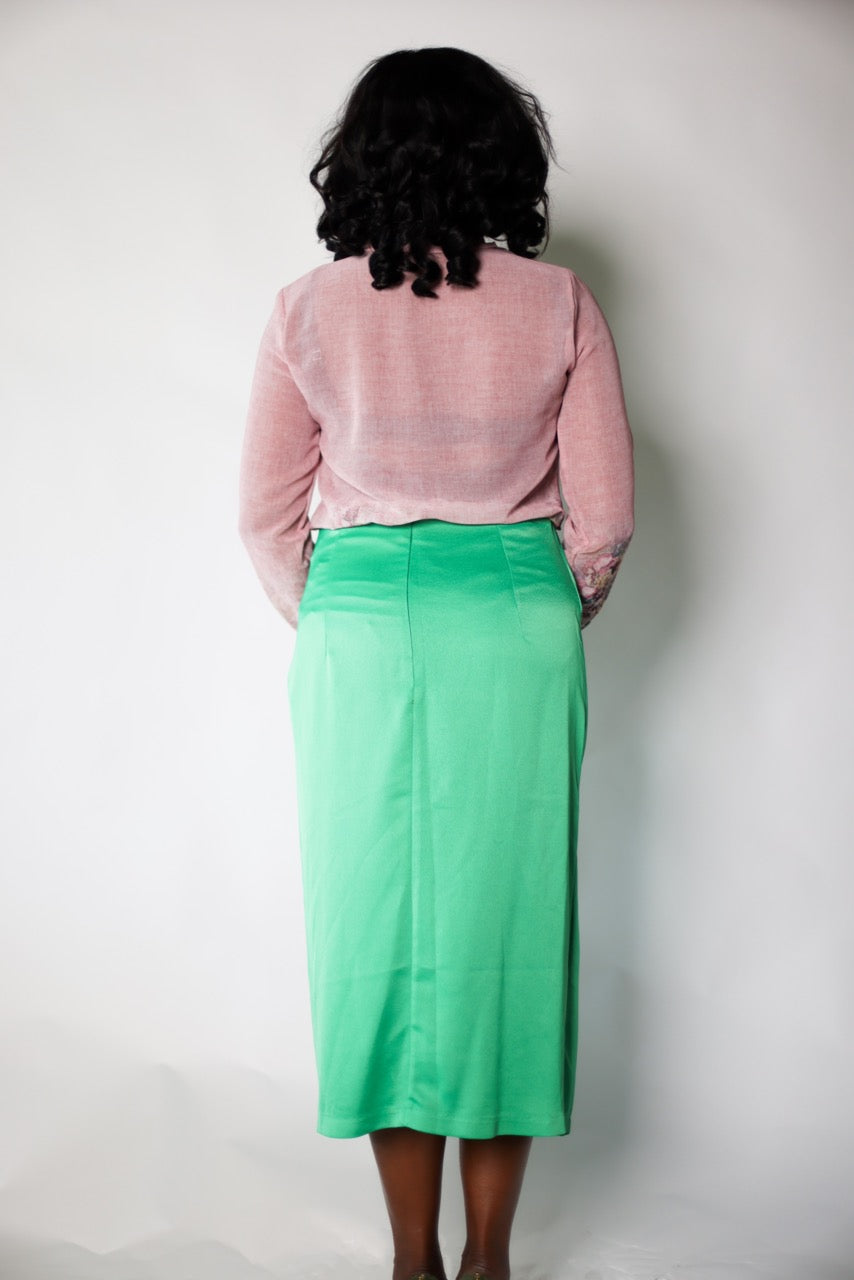 Tulip Faux Wrap Midi Skirt