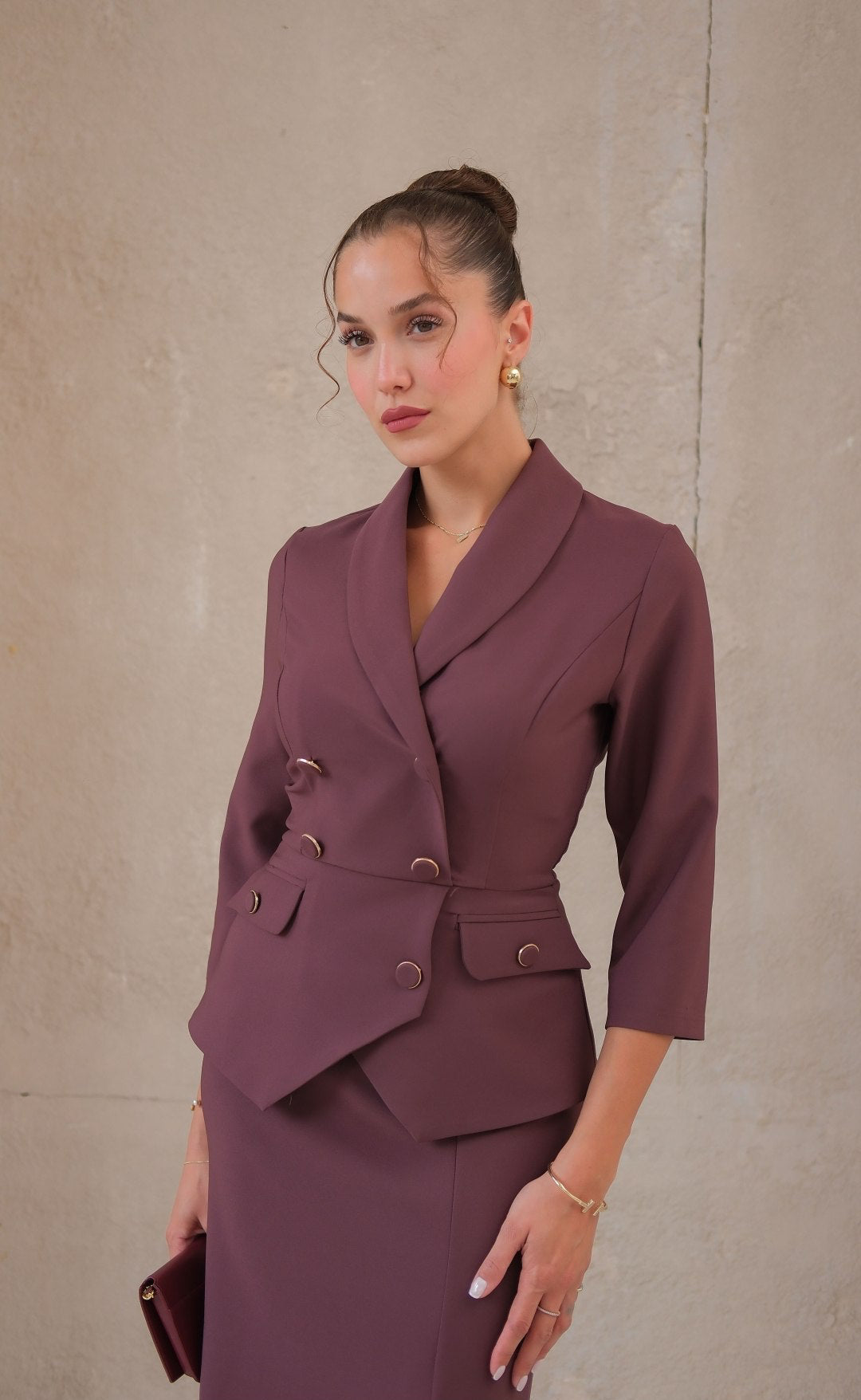 Lady wearing a collared work dress