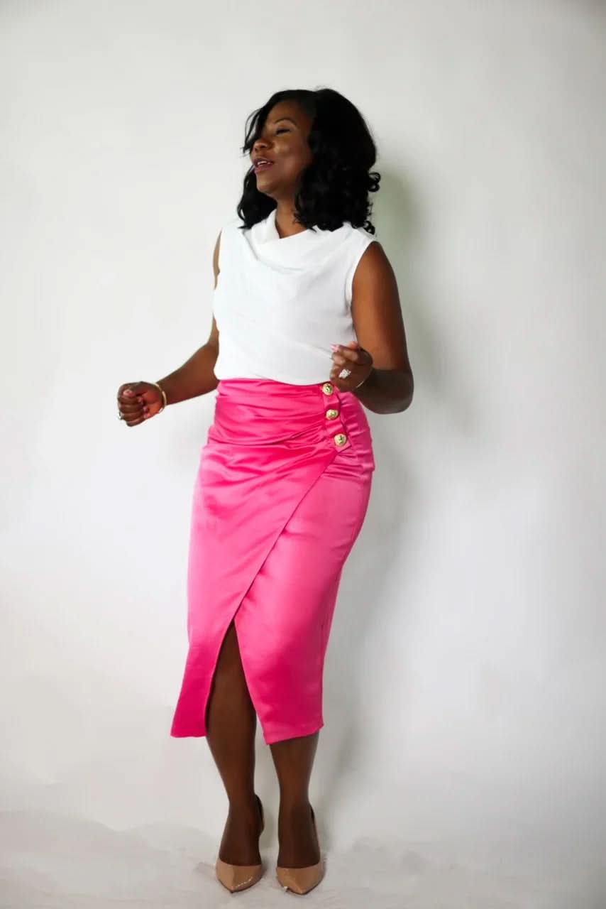 Tulip Faux Wrap Midi Skirt