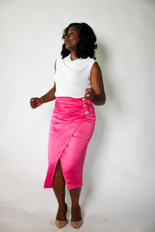 Tulip Faux Wrap Midi Skirt