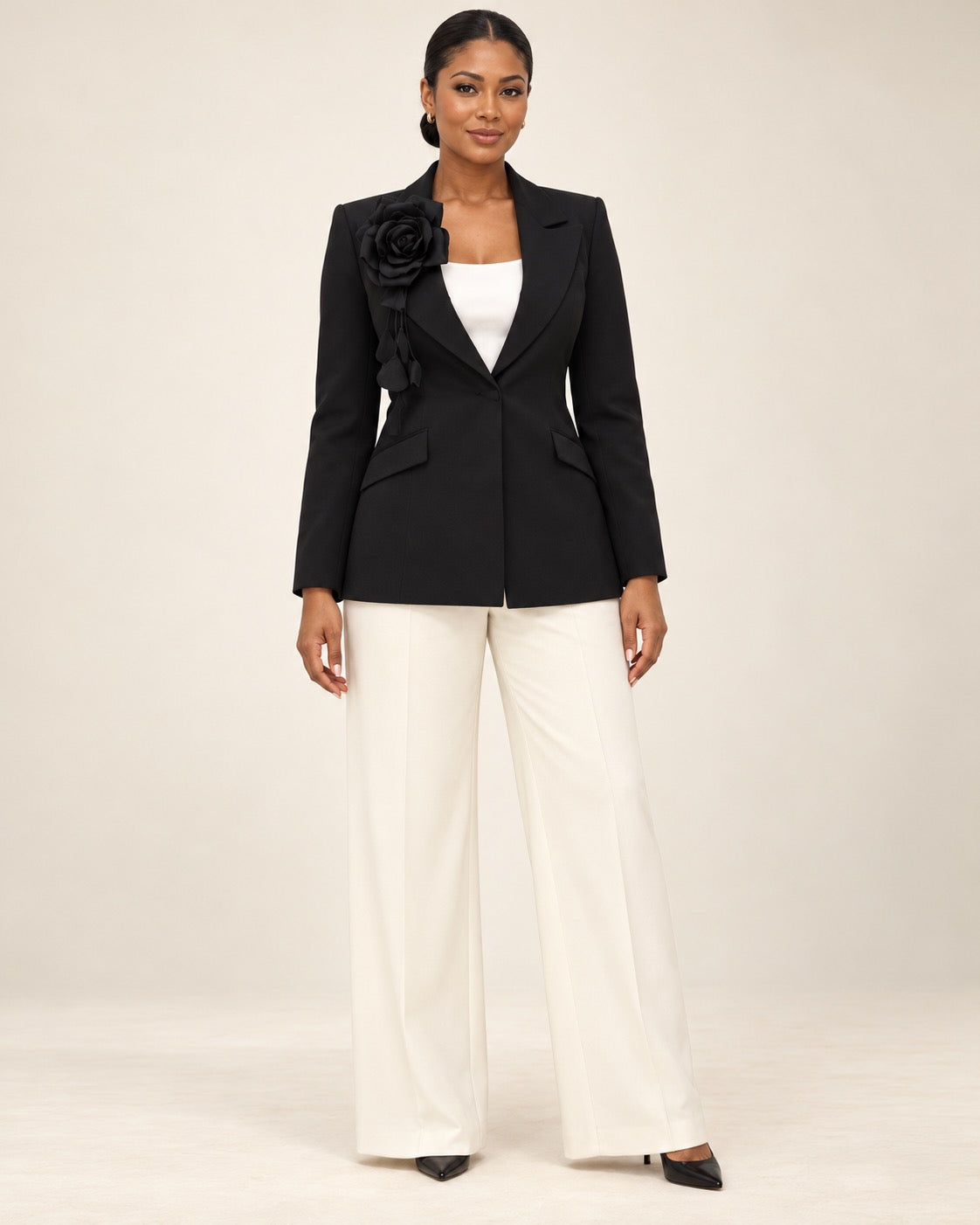 Executive Pleat Women’s Black Blazer and Pant Set
