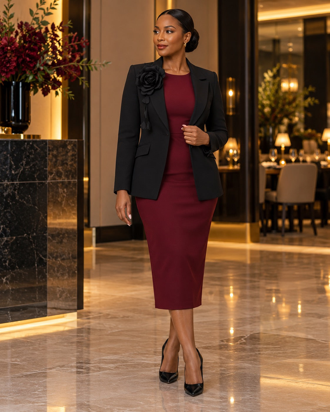 Executive Pleat Women’s Black Blazer and Pant Set