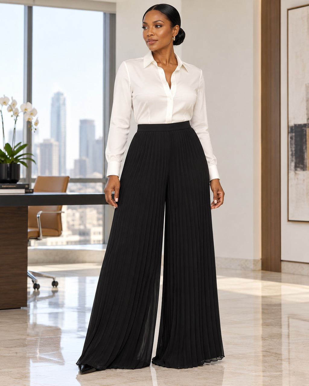 Executive Pleat Women’s Black Blazer and Pant Set