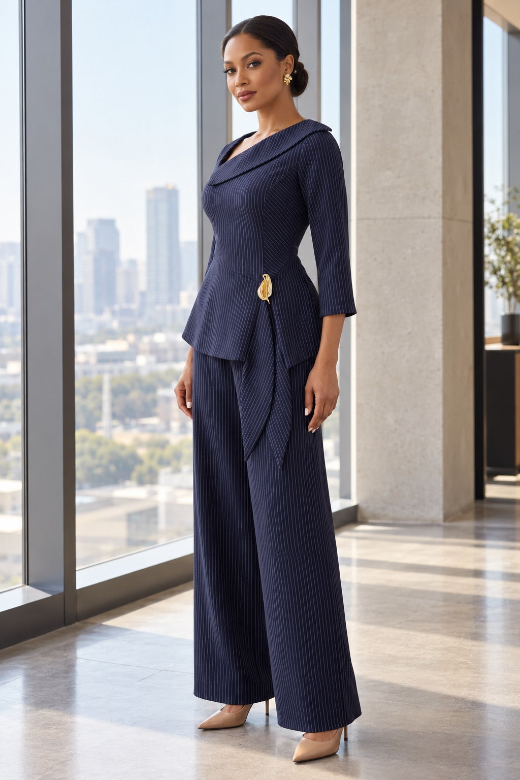 Alessia Pinstripe Wide-Leg Jumpsuit