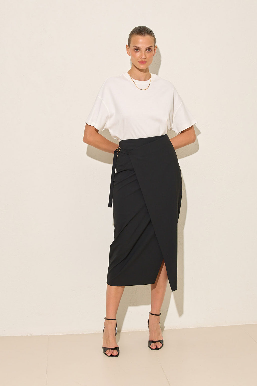 The Clarissa Buckle-Detail Midi Skirt