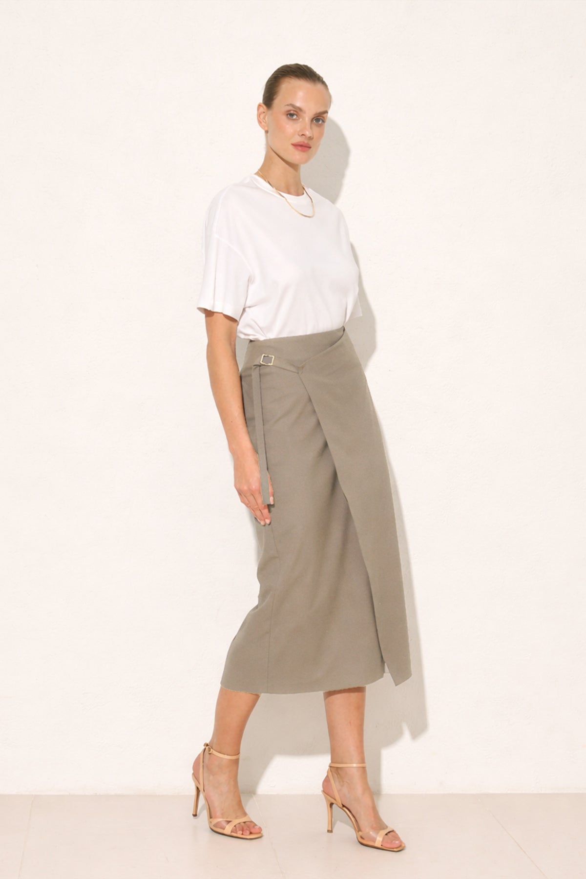 The Clarissa Buckle-Detail Midi Skirt