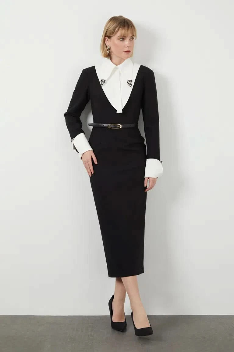 Myami Black and white  Midi Dress
