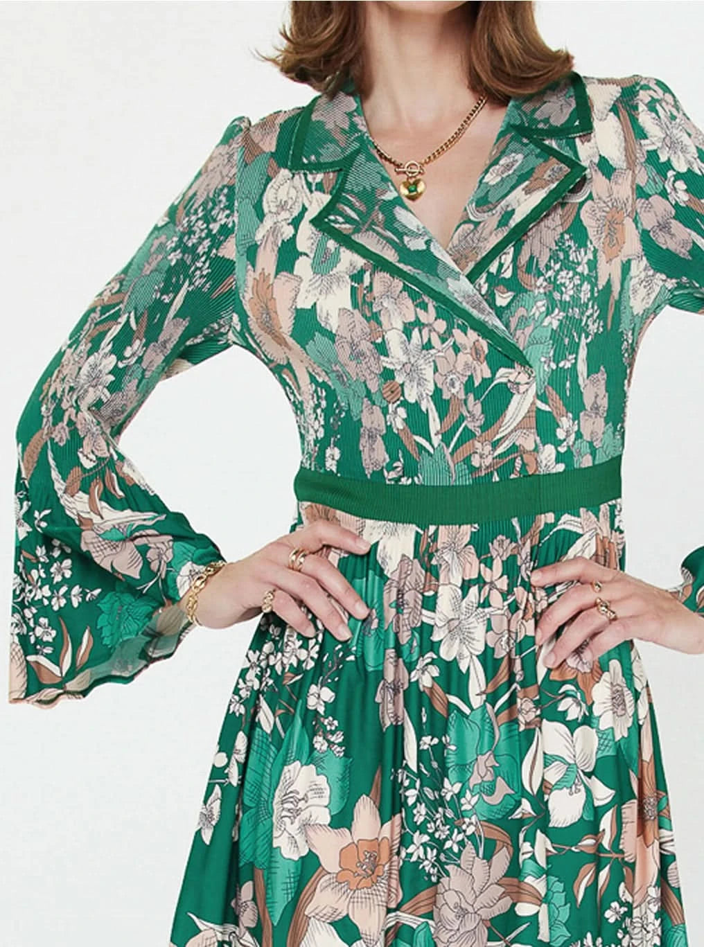 Pleated midi dresses Small / Green Floral Pleated midi dresses Small / Green Floral