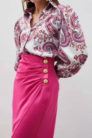 Tulip Faux Wrap Midi Skirt